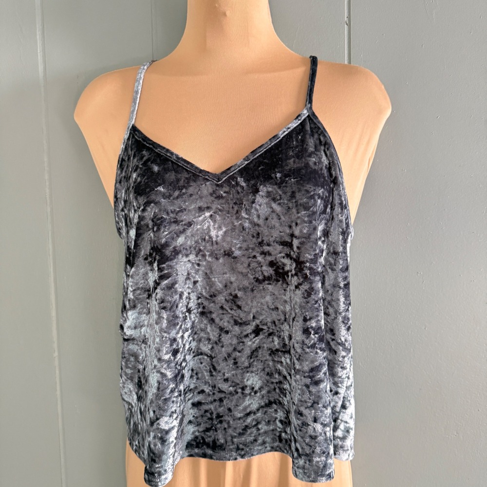 Crushed Velvet Cami Tank Top Charcoal Gray S Indie 2000s Soft Grunge Tumblr Era
